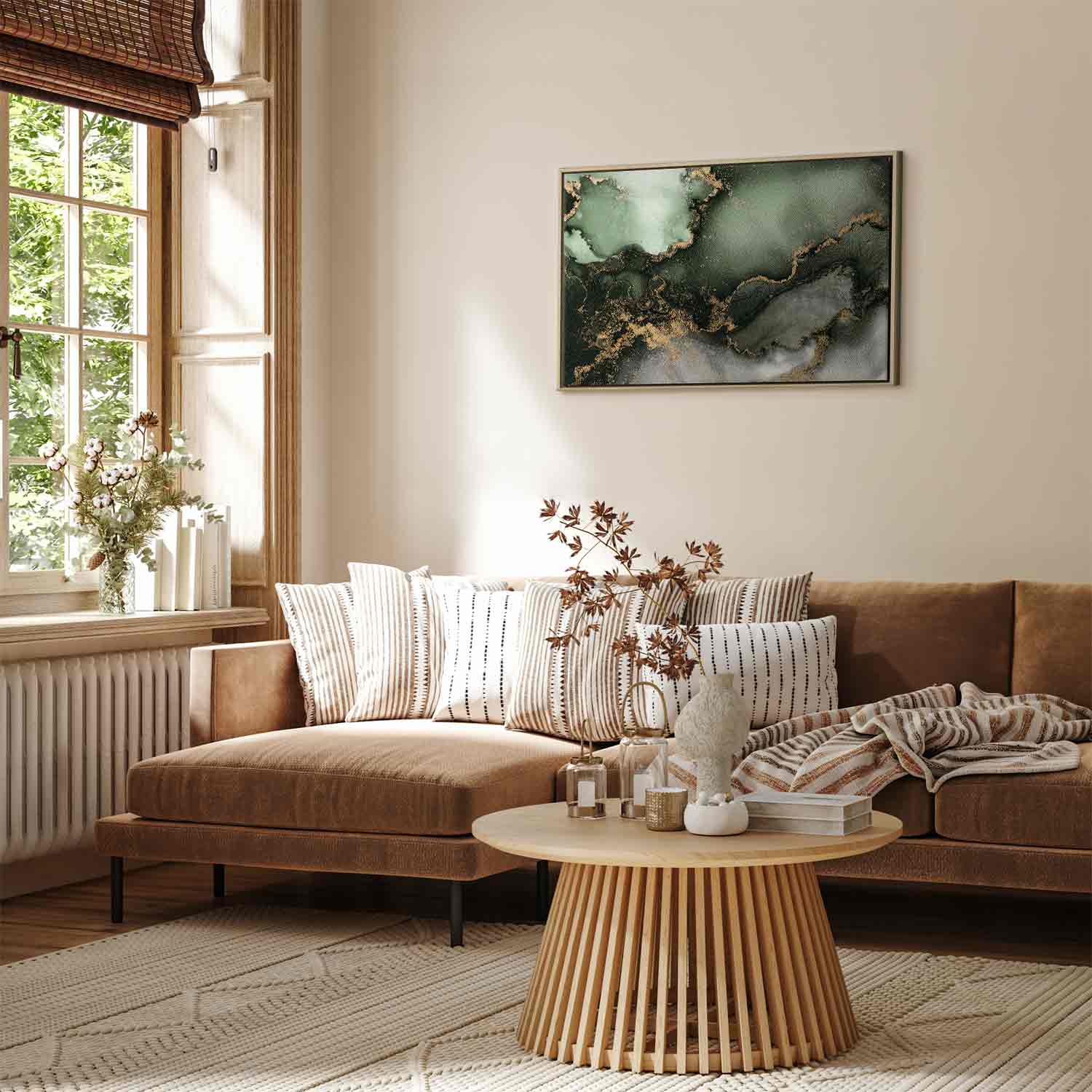 Green Watercolor Marble Abstract Canvas Print