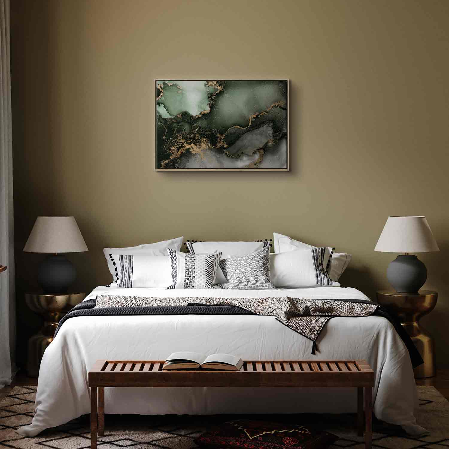 Green Watercolor Marble Abstract Canvas Print