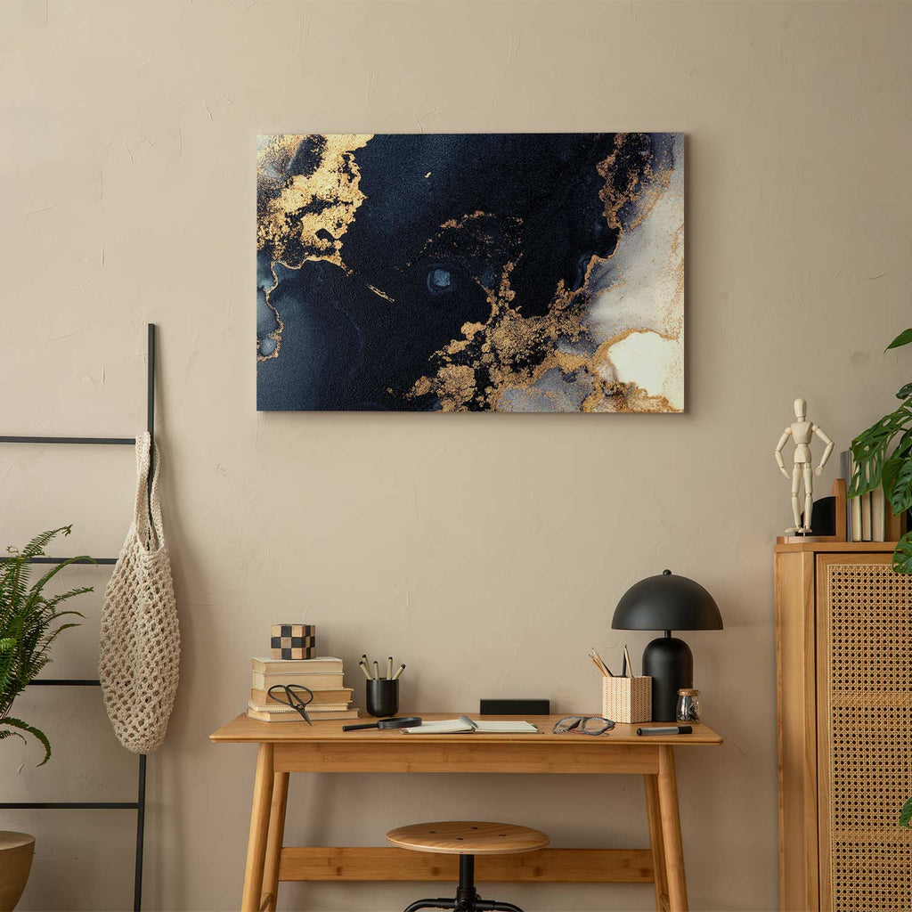Navy Blue Marble Abstract Textured Canvas Print