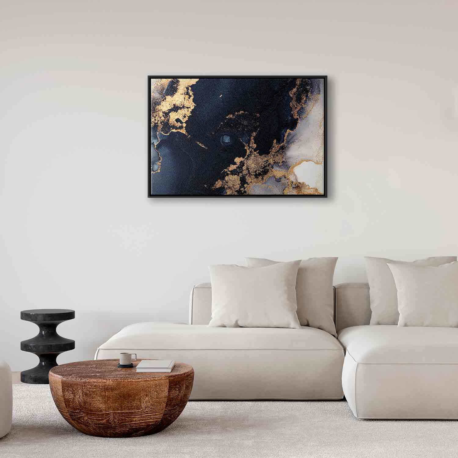 Navy Blue Marble Abstract Textured Canvas Print