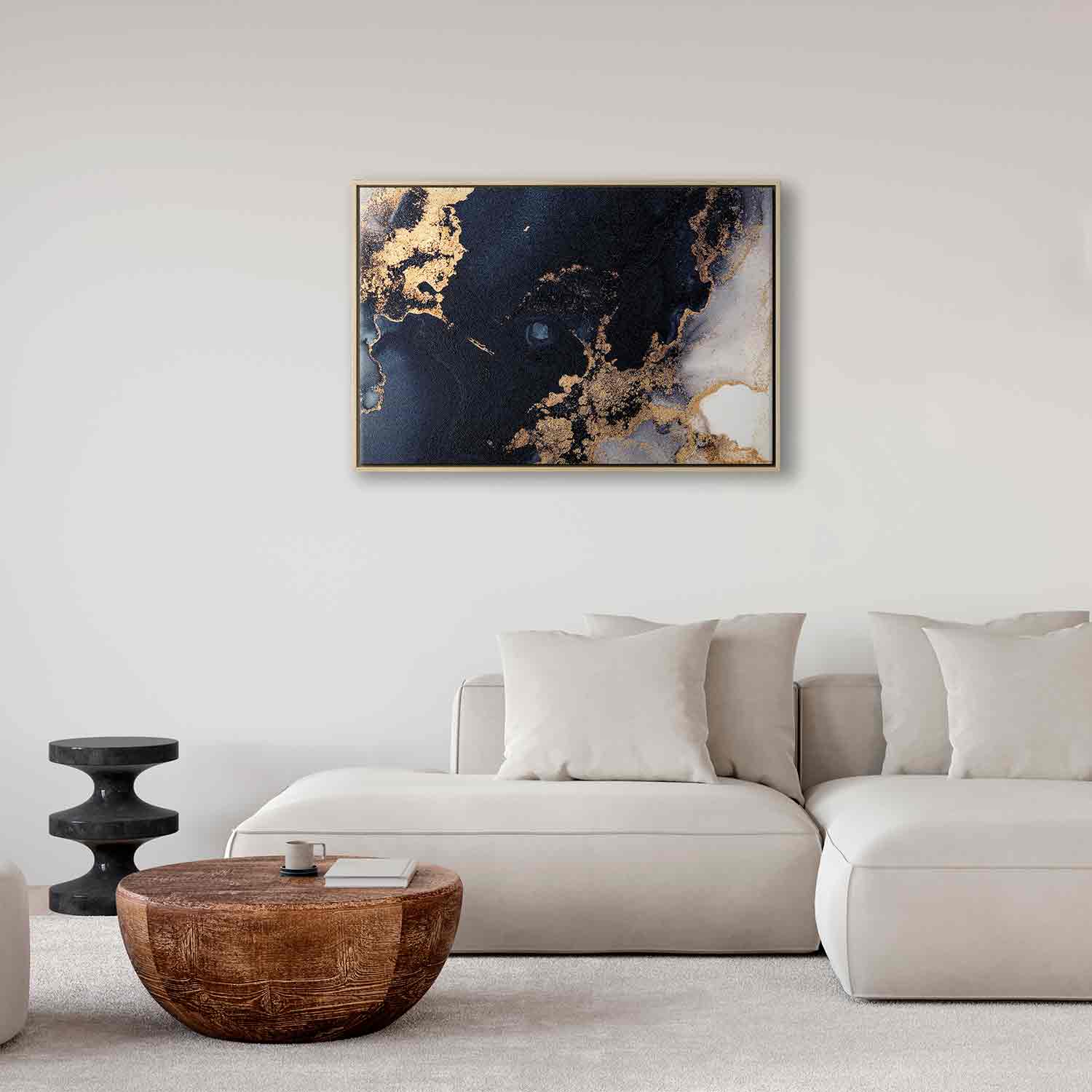Navy Blue Marble Abstract Textured Canvas Print