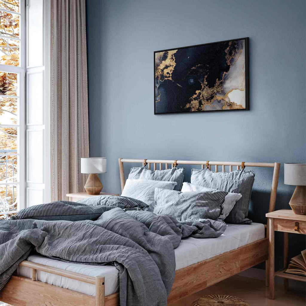 Navy Blue Marble Abstract Textured Canvas Print