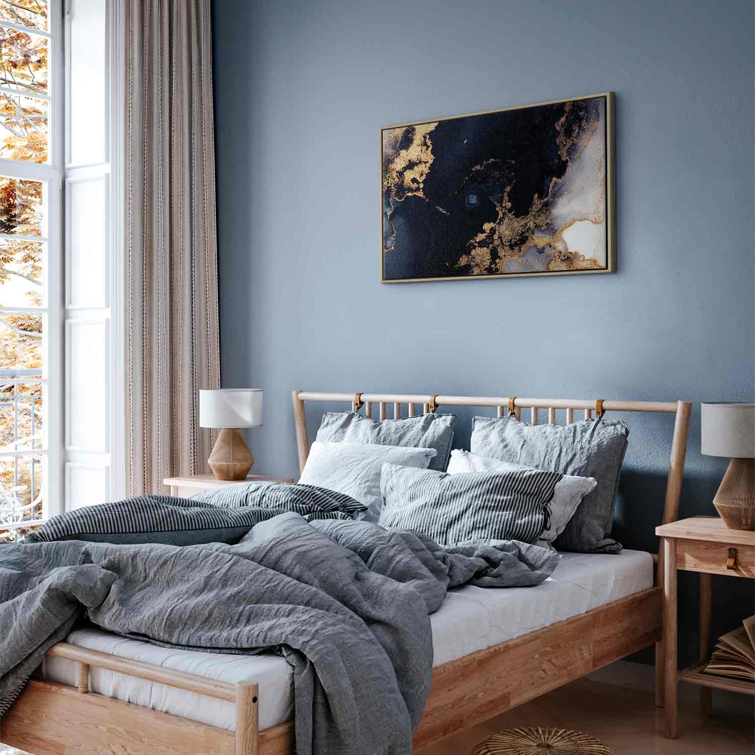 Navy Blue Marble Abstract Textured Canvas Print