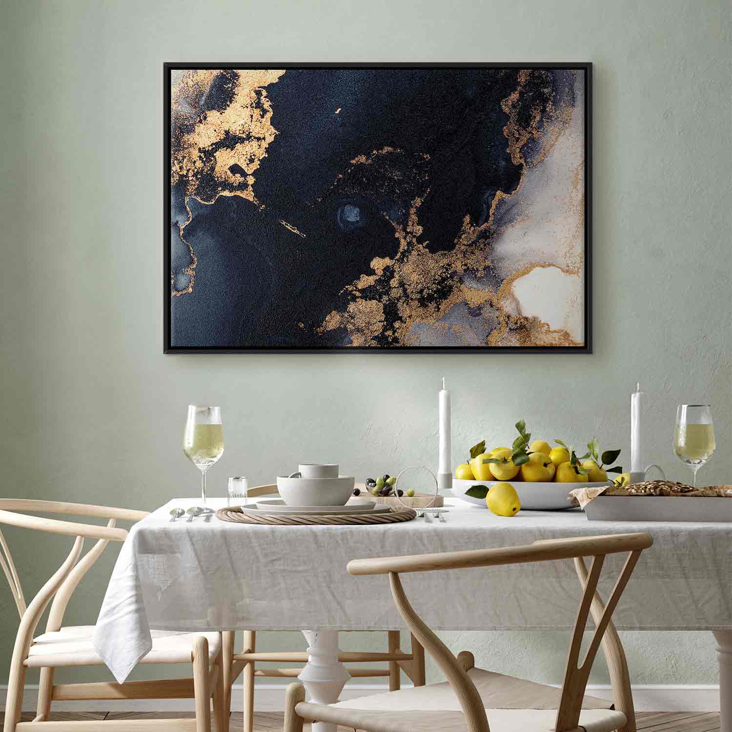 Navy Blue Marble Abstract Textured Canvas Print