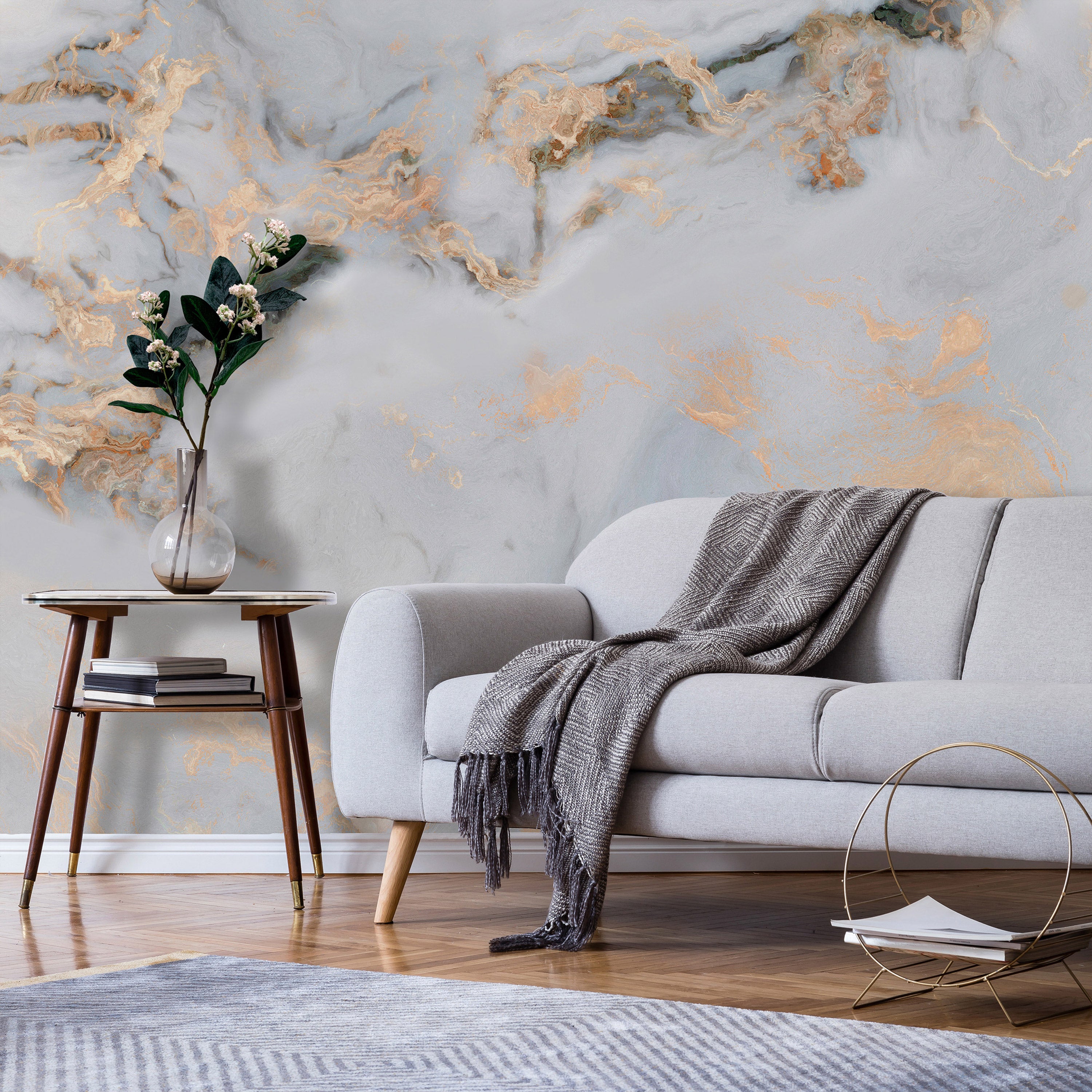 Wall Mural White Stone Elegant Marble With Golden Highlights