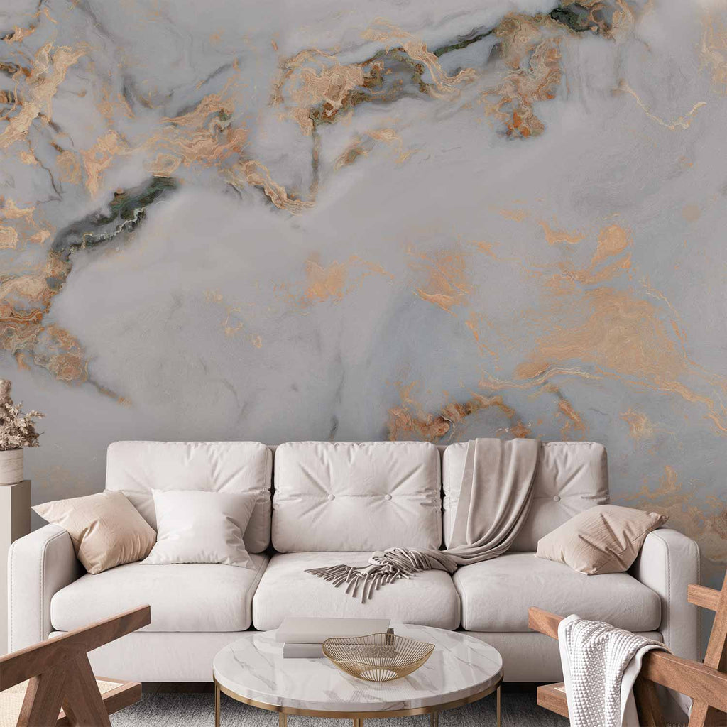 Wall Mural White Stone Elegant Marble With Golden Highlights