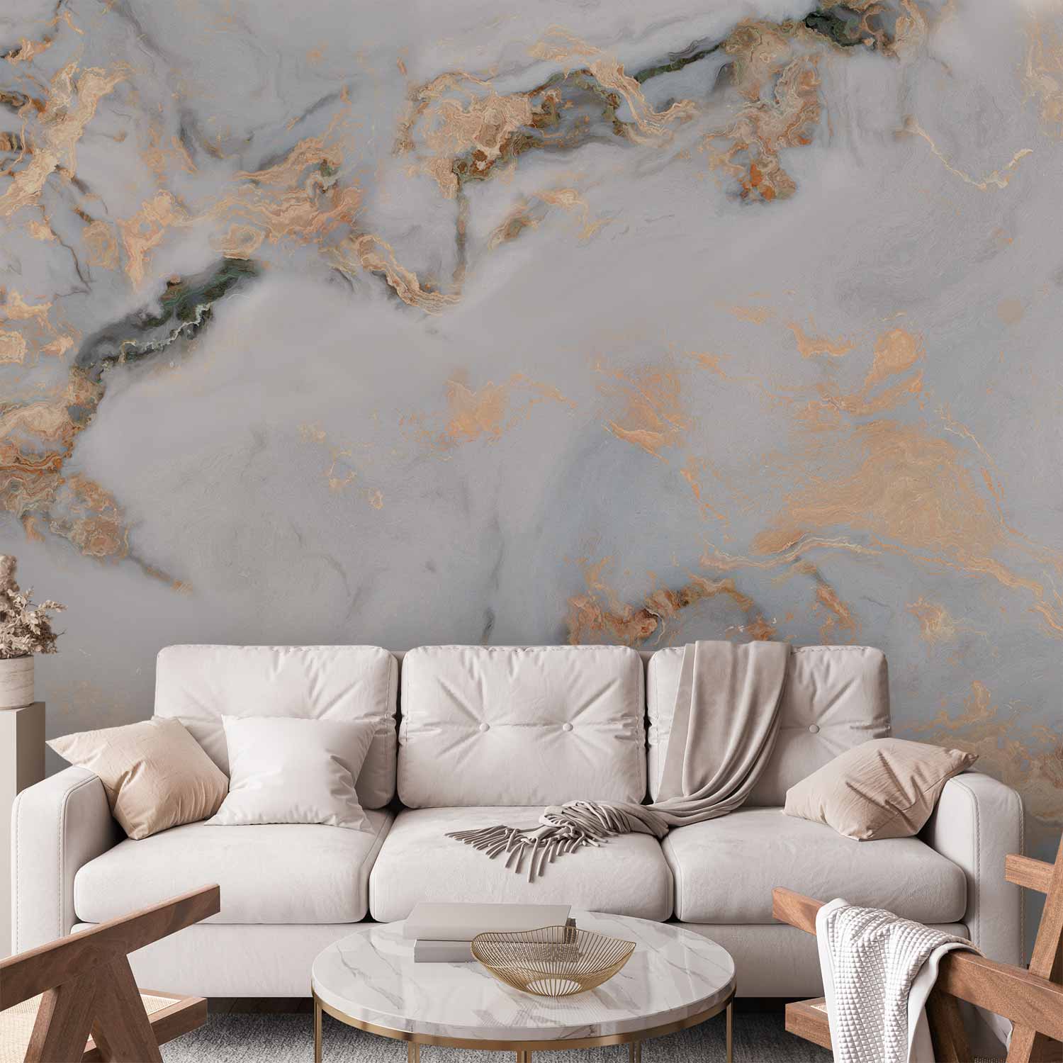 Wall Mural White Stone Elegant Marble With Golden Highlights