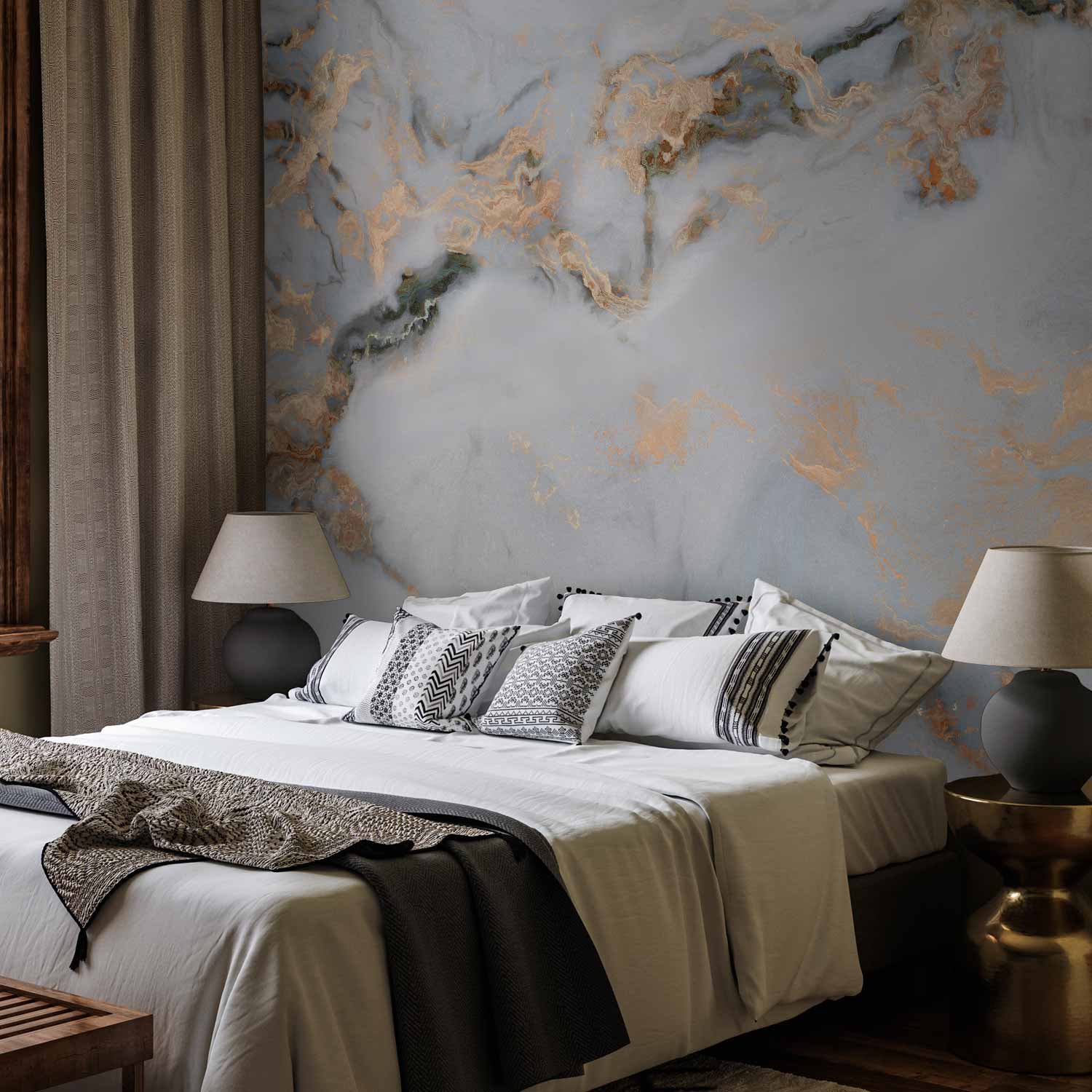 White Marble Gold Highlights Wall Mural