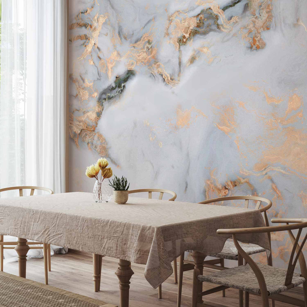 White Marble Gold Highlights Wall Mural