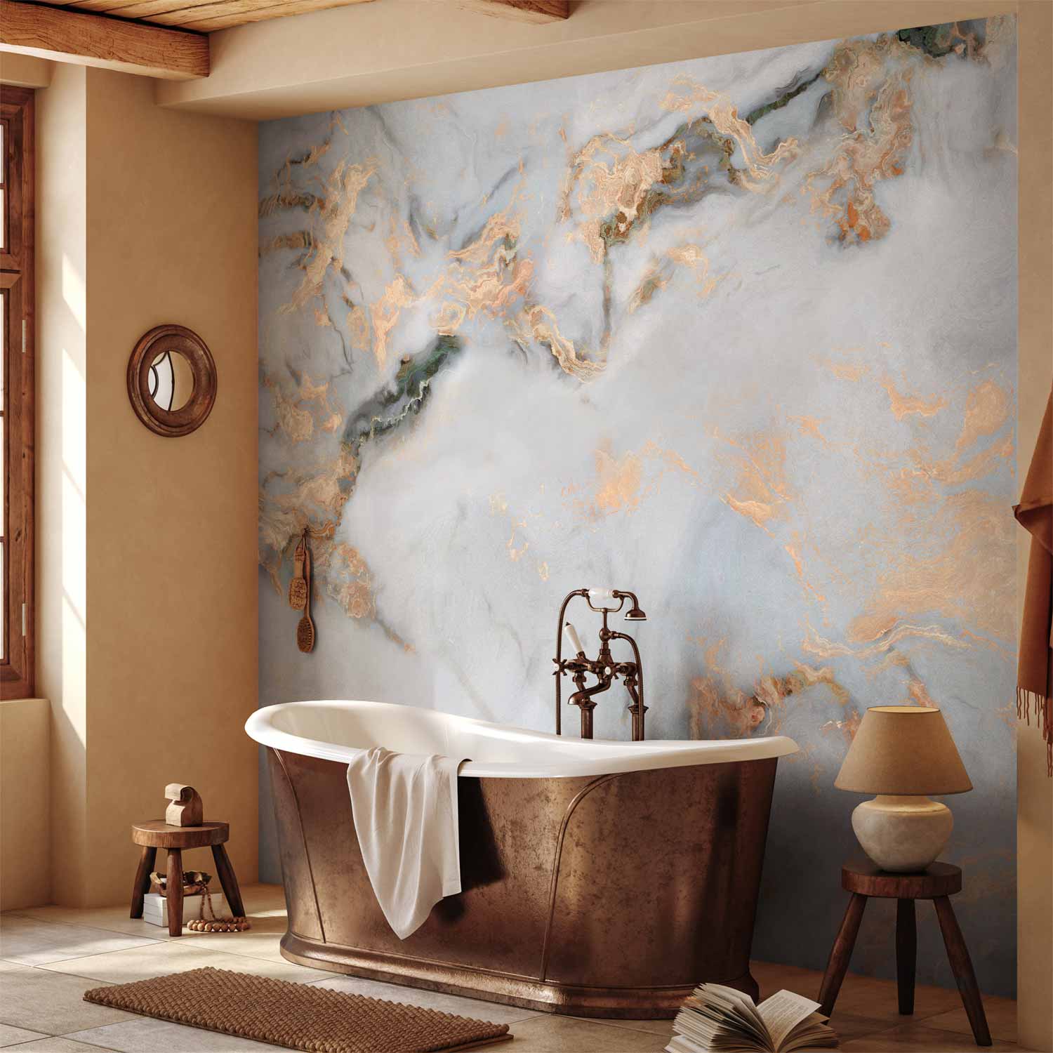 White Marble Gold Highlights Wall Mural