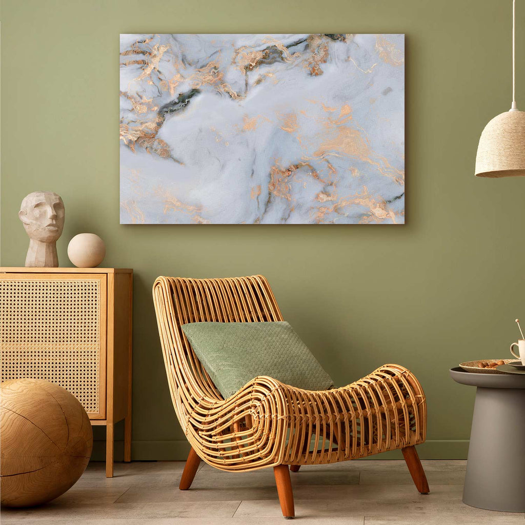 White Marble Gold Reflection Abstract Canvas Print
