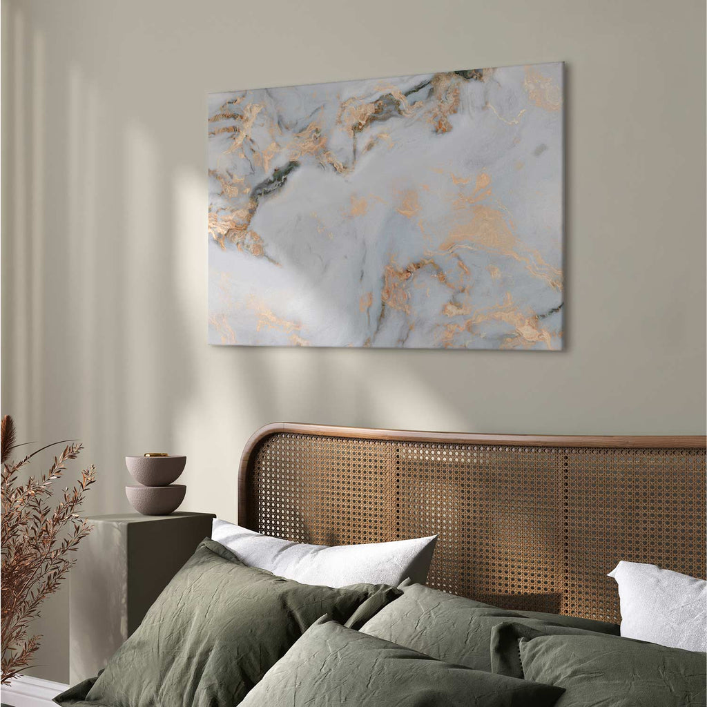 White Marble Gold Reflection Abstract Canvas Print