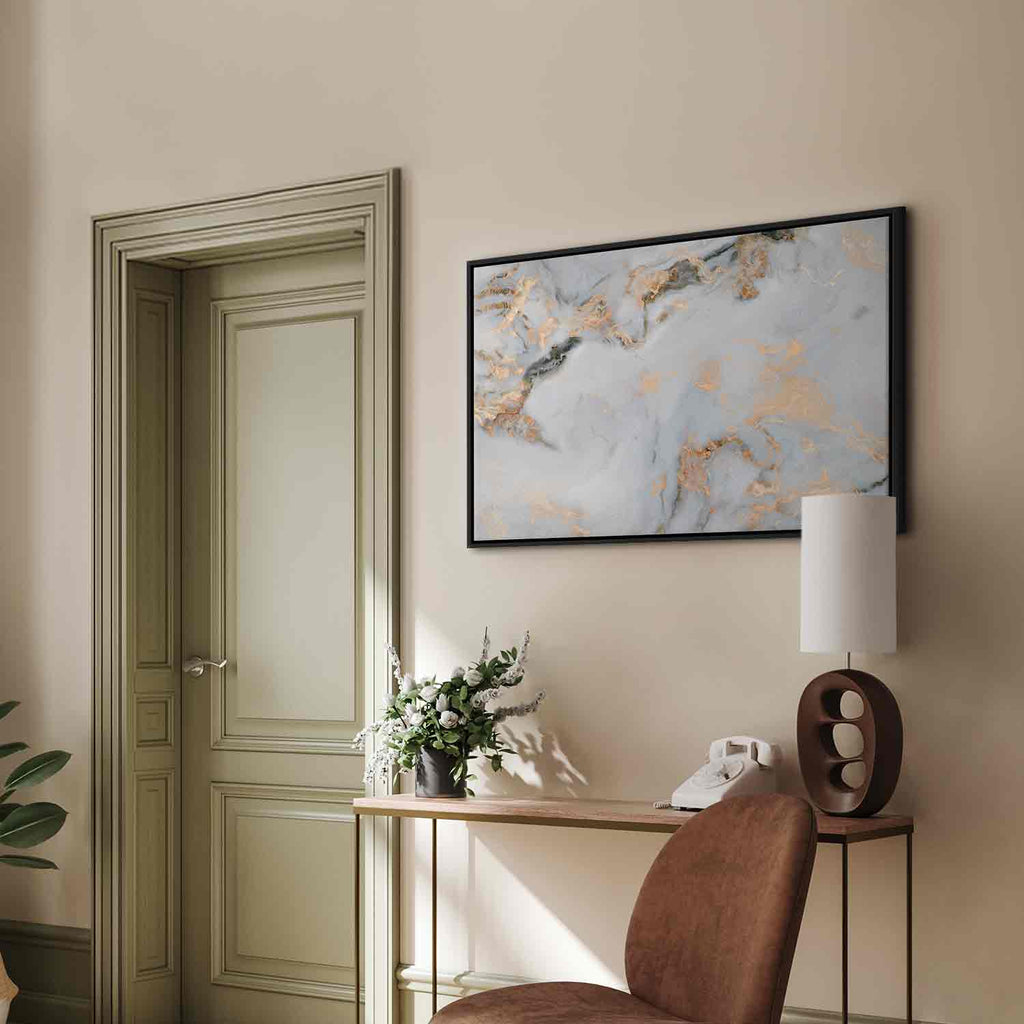 White Marble Gold Reflection Abstract Canvas Print