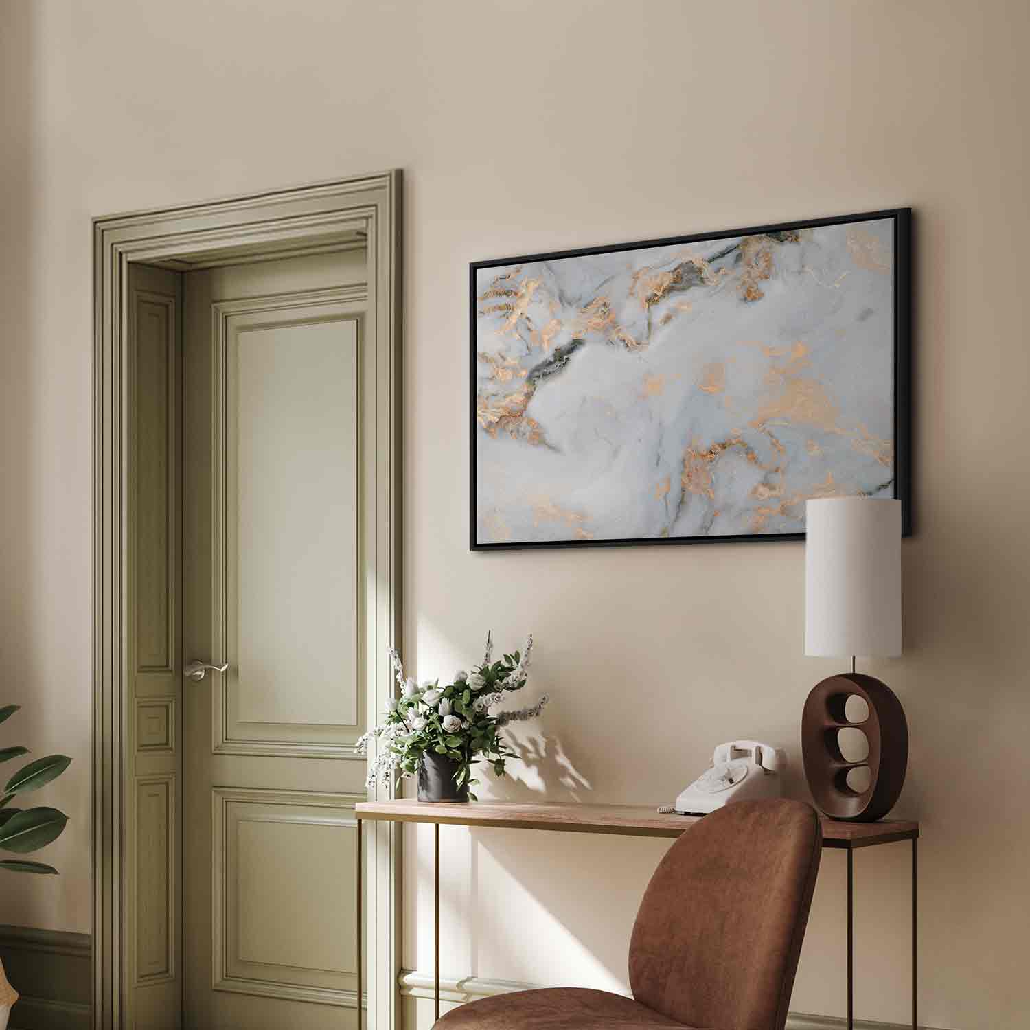 White Marble Gold Reflection Abstract Canvas Print