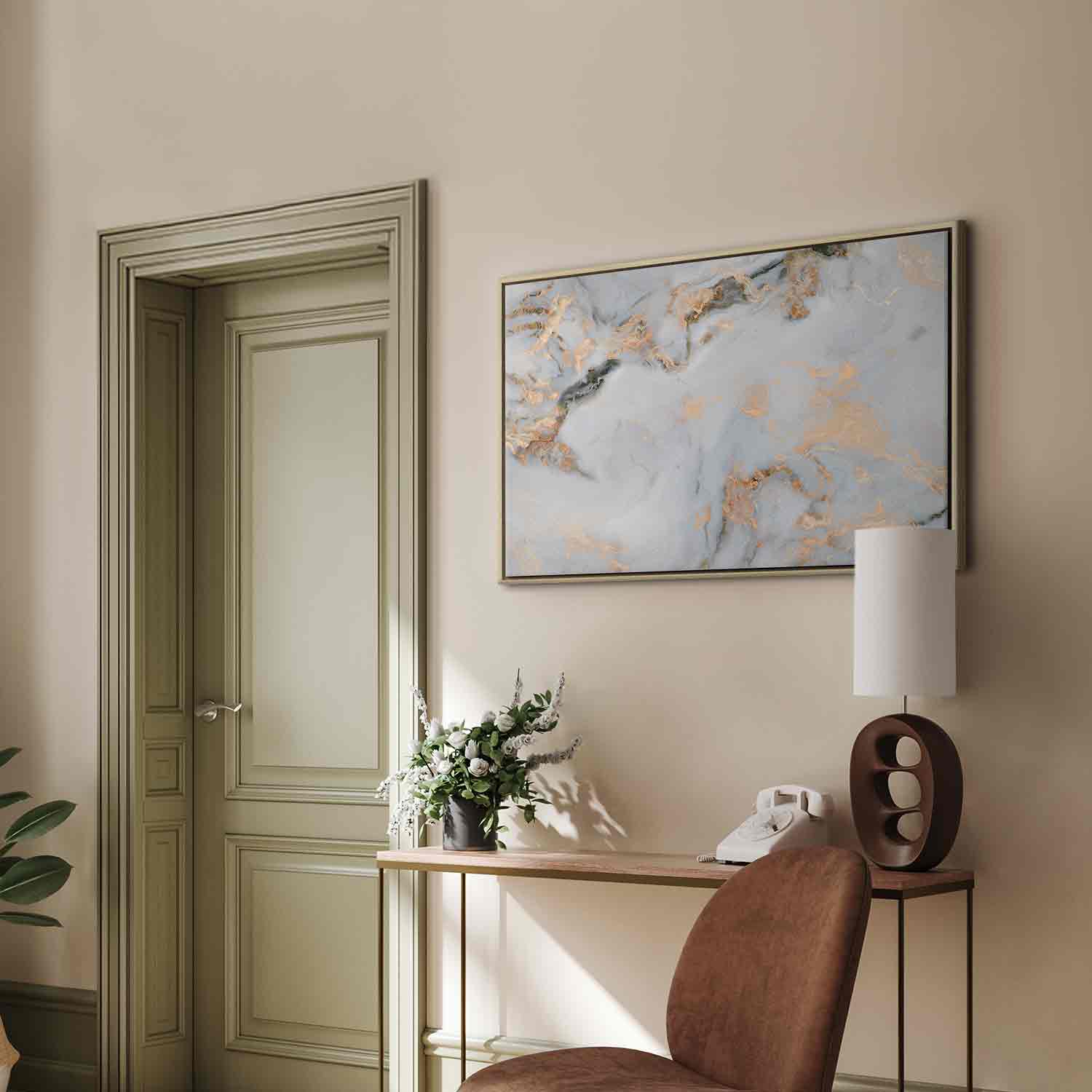 White Marble Gold Reflection Abstract Canvas Print