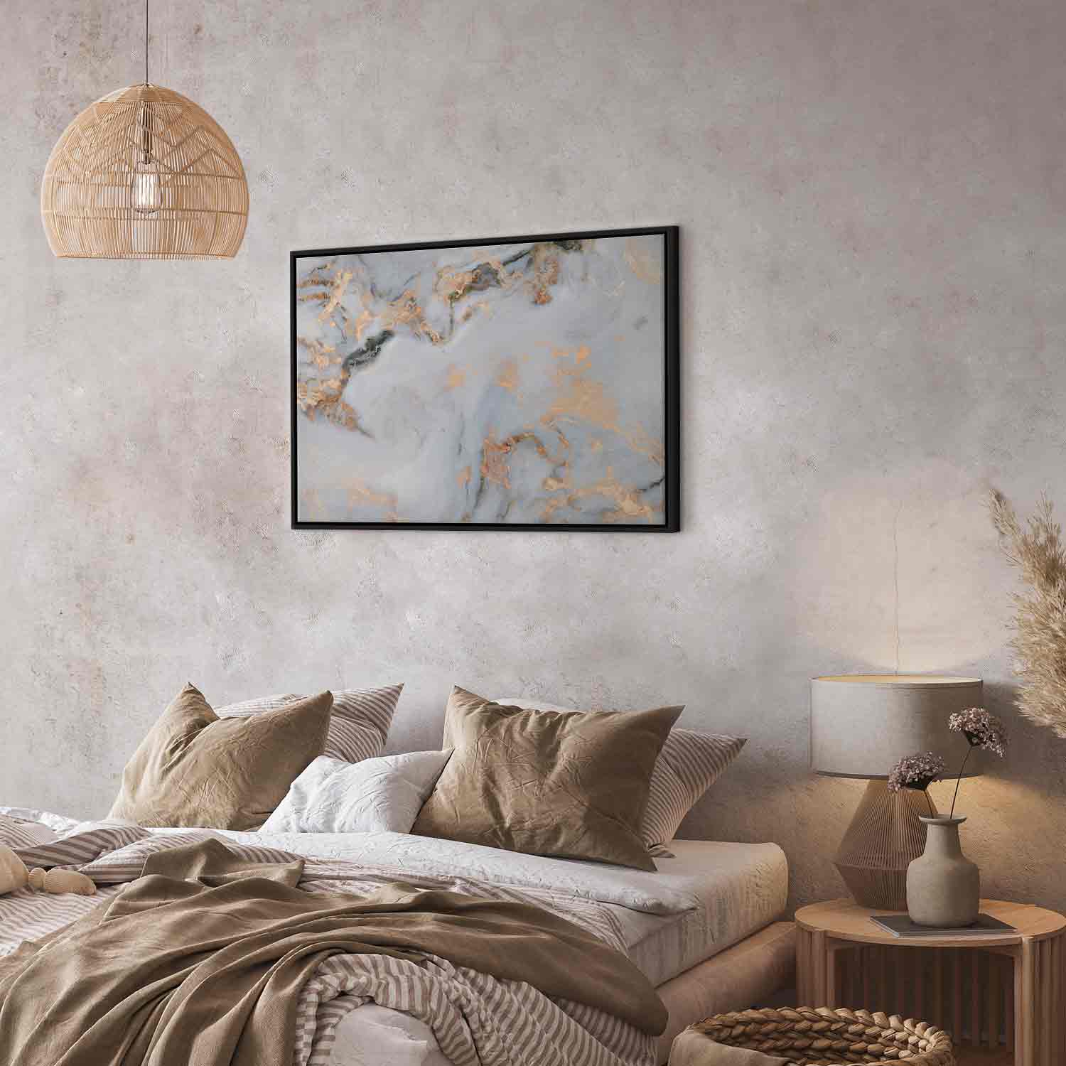 White Marble Gold Reflection Abstract Canvas Print