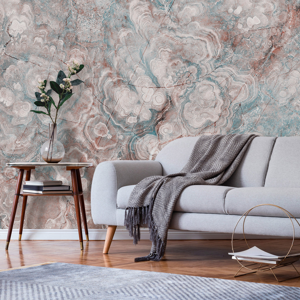 Wall Mural Marble Flowers - Natural Stone Structures in Pastel Colours