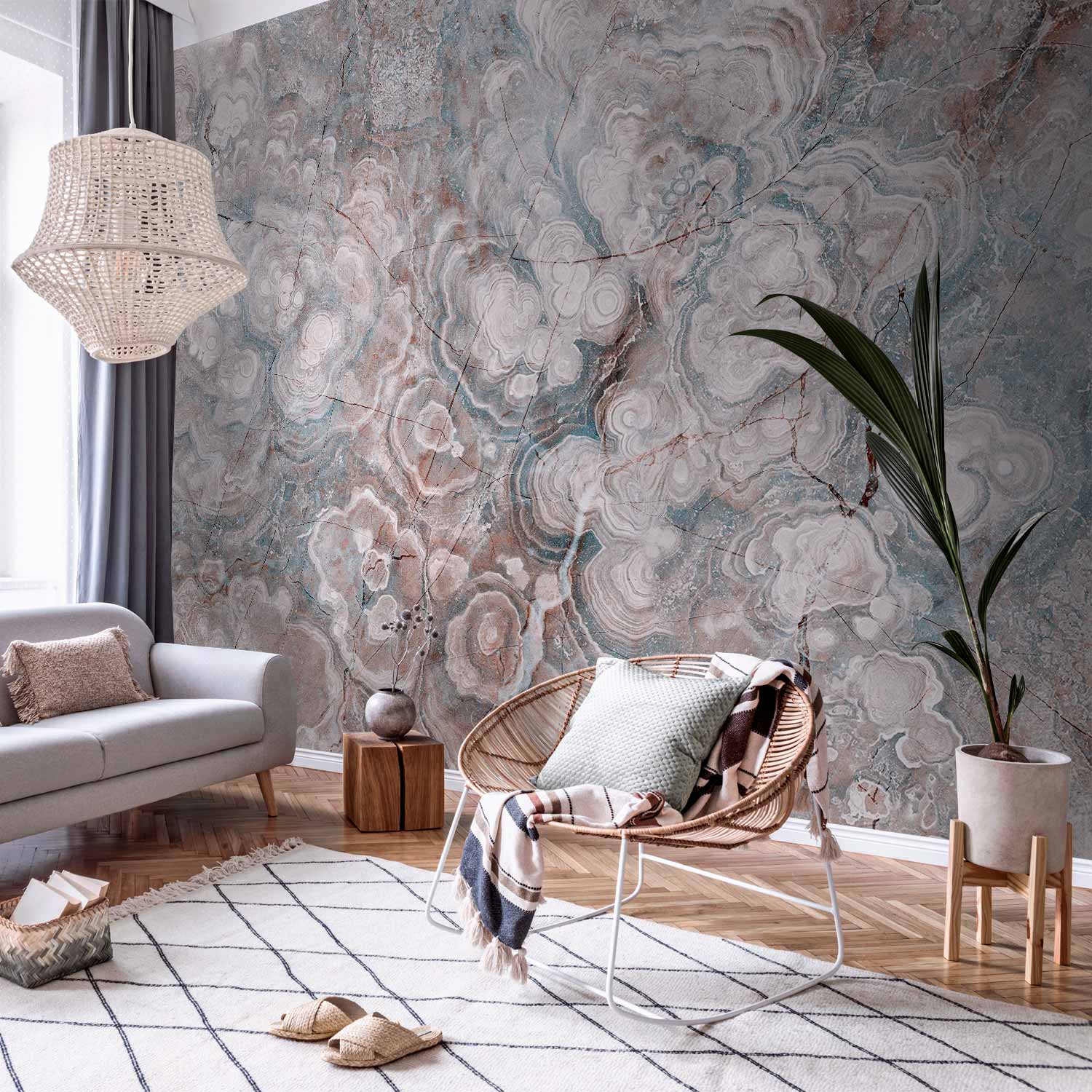 Wall Mural Marble Flowers - Natural Stone Structures in Pastel Colours
