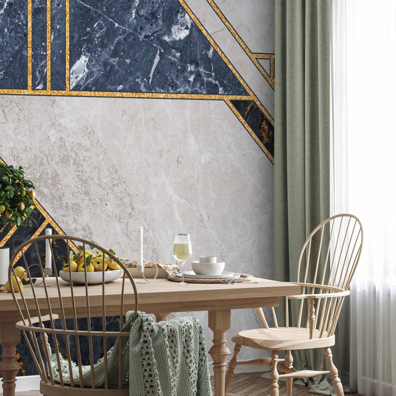 Gold and Garnet Art Deco Geometric Wall Mural