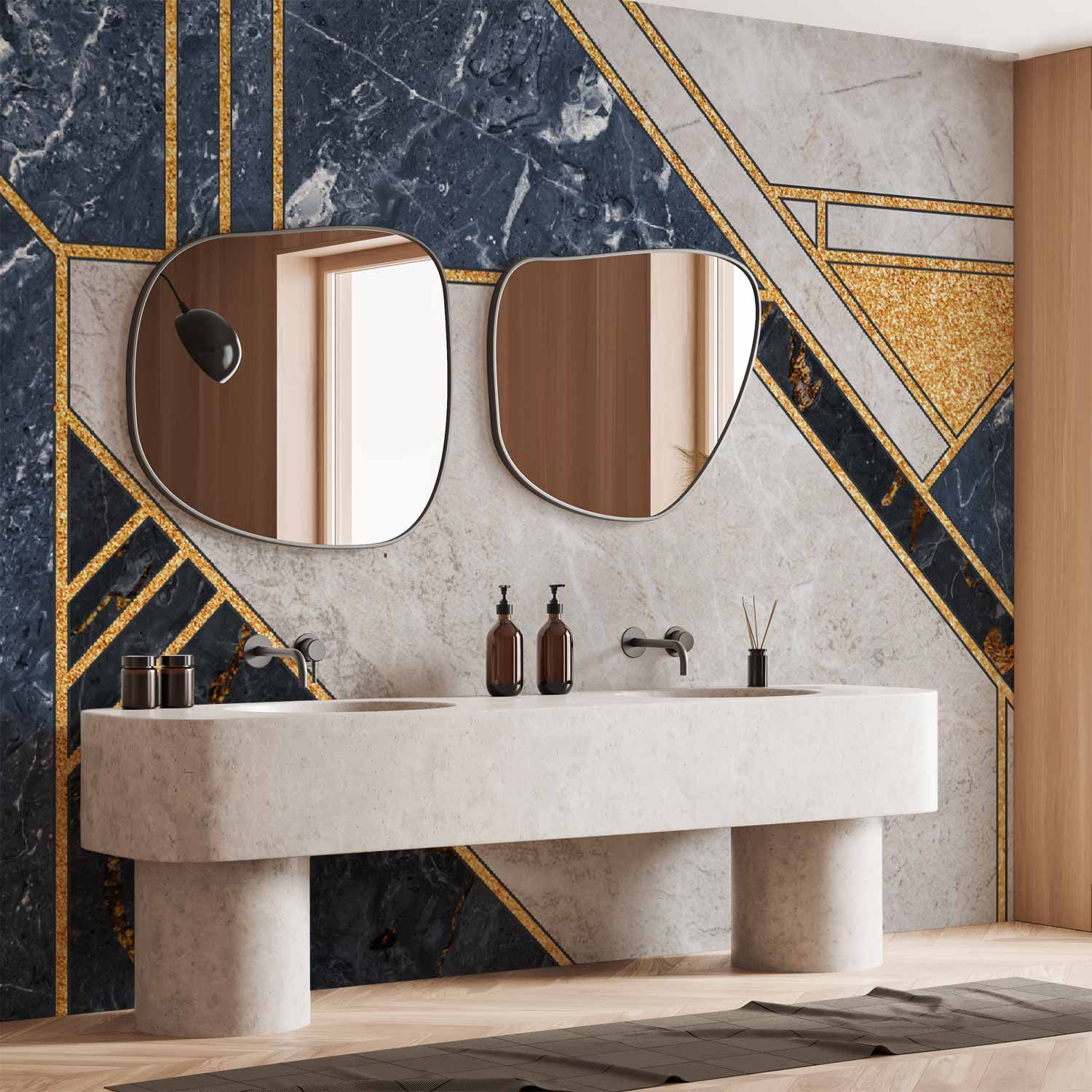 Gold and Garnet Art Deco Geometric Wall Mural