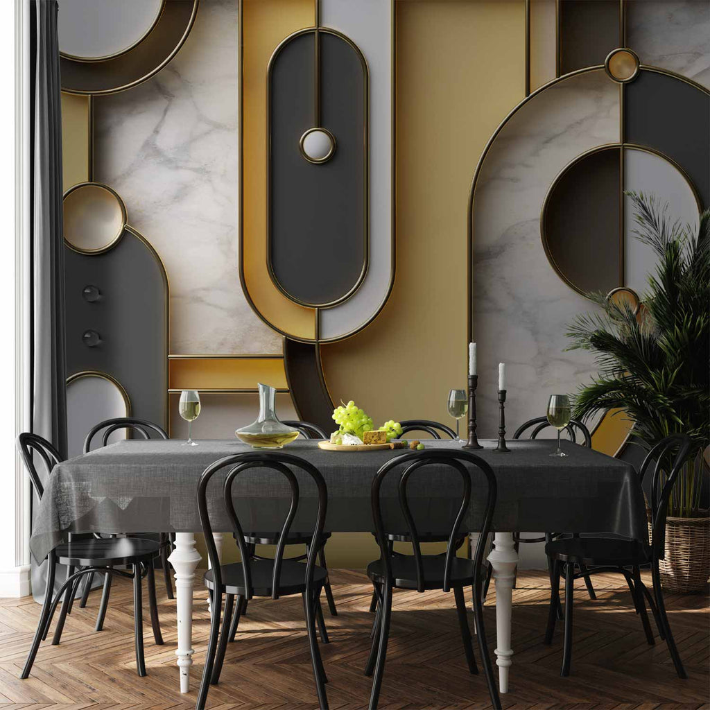 Gold Marble Geometric Pattern Wall Mural