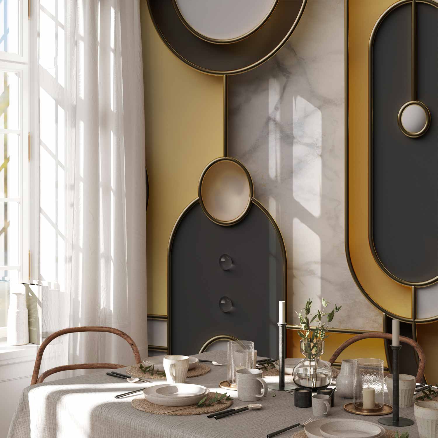 Gold Marble Geometric Pattern Wall Mural