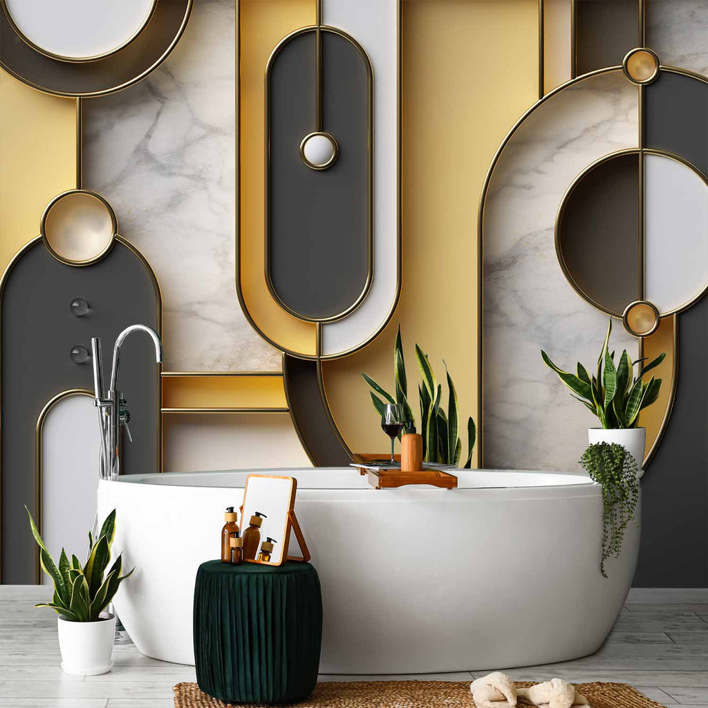 Gold Marble Geometric Pattern Wall Mural