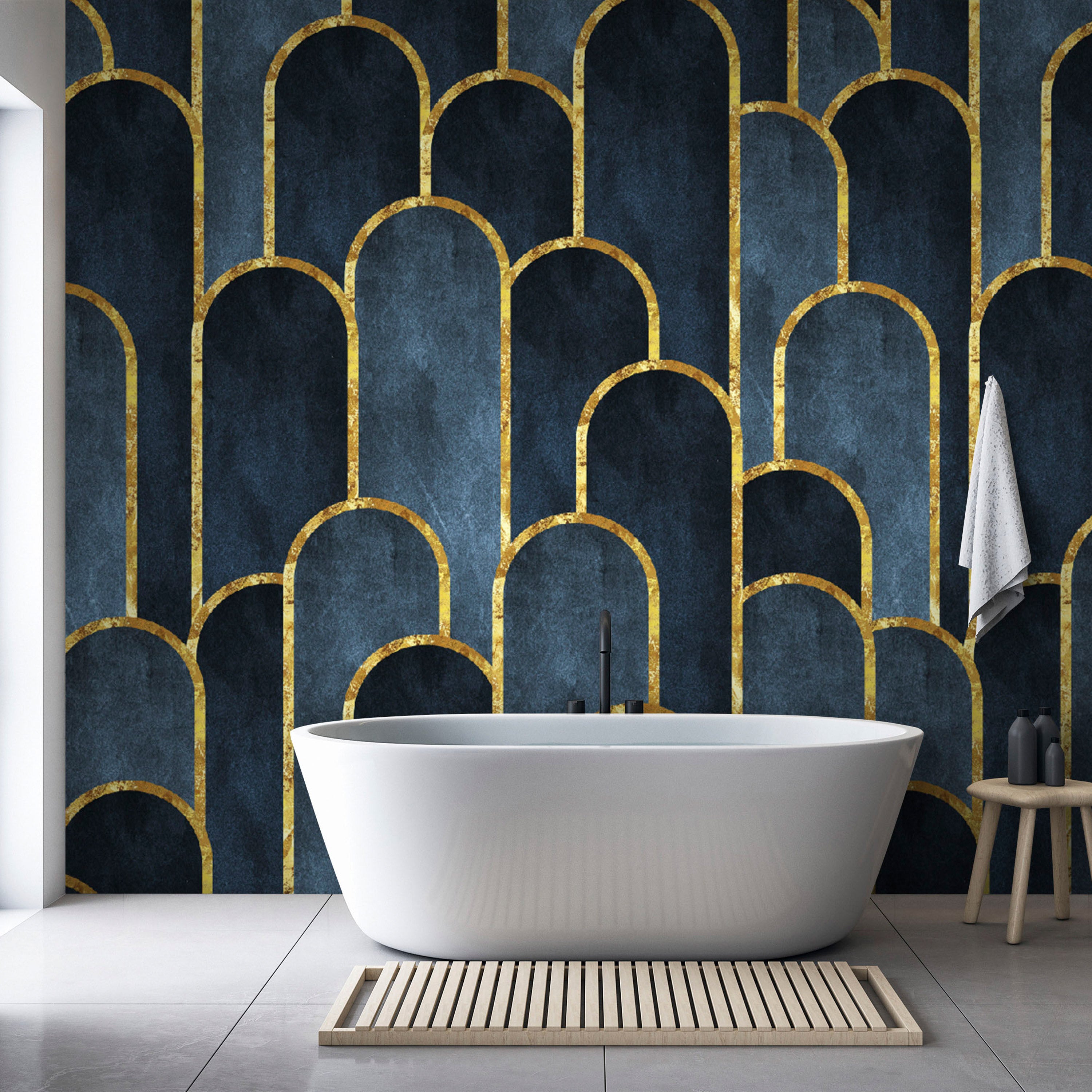 Wall Mural Gold and Navy Blue Pattern