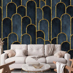 Wall Mural Gold and Navy Blue Pattern