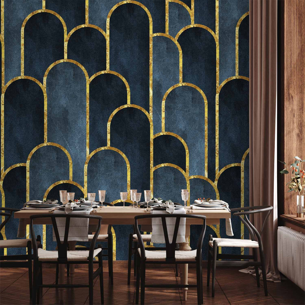 Wall Mural Gold and Navy Blue Pattern