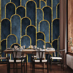 Wall Mural Gold and Navy Blue Pattern