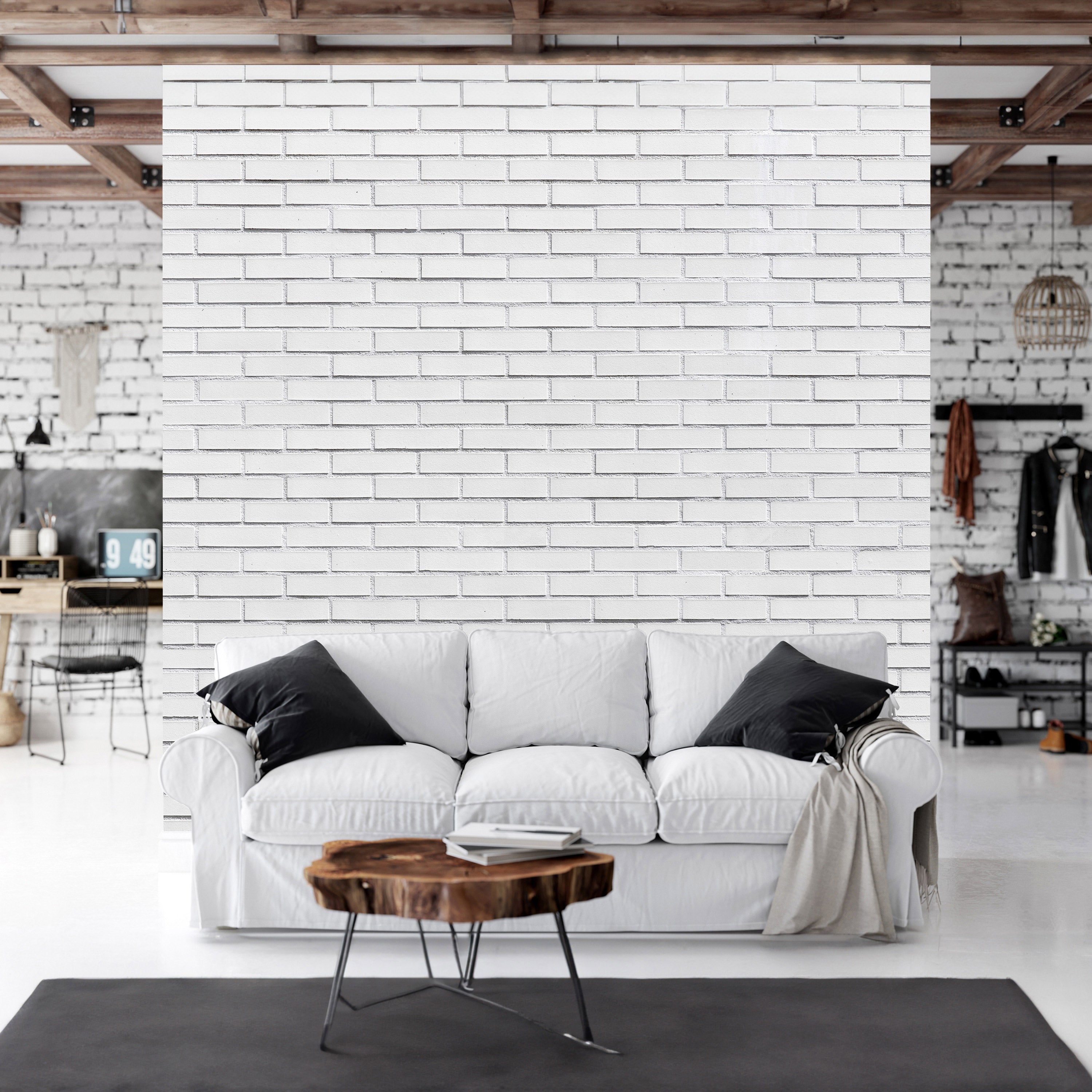 Wall Mural Snow Brick Pattern on White Brick Wall