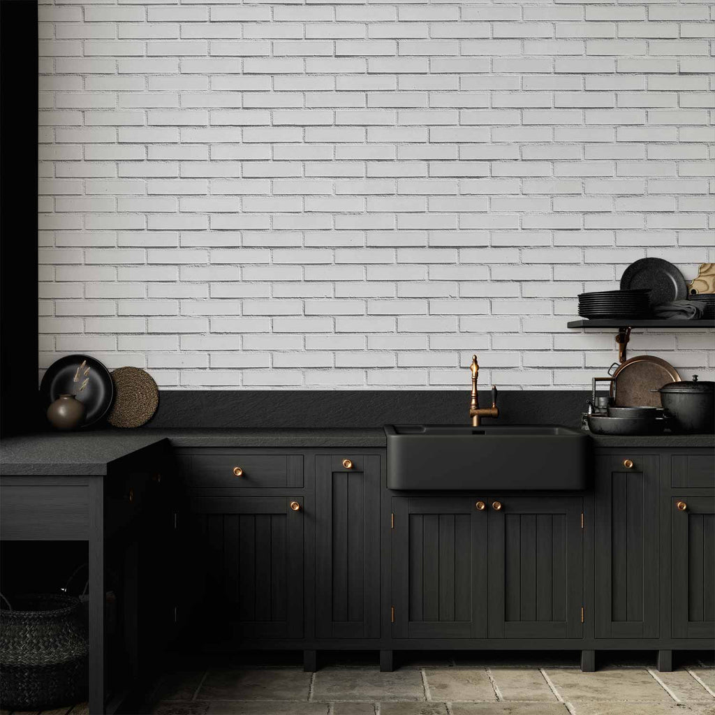 Wall Mural Snow Brick Pattern on White Brick Wall