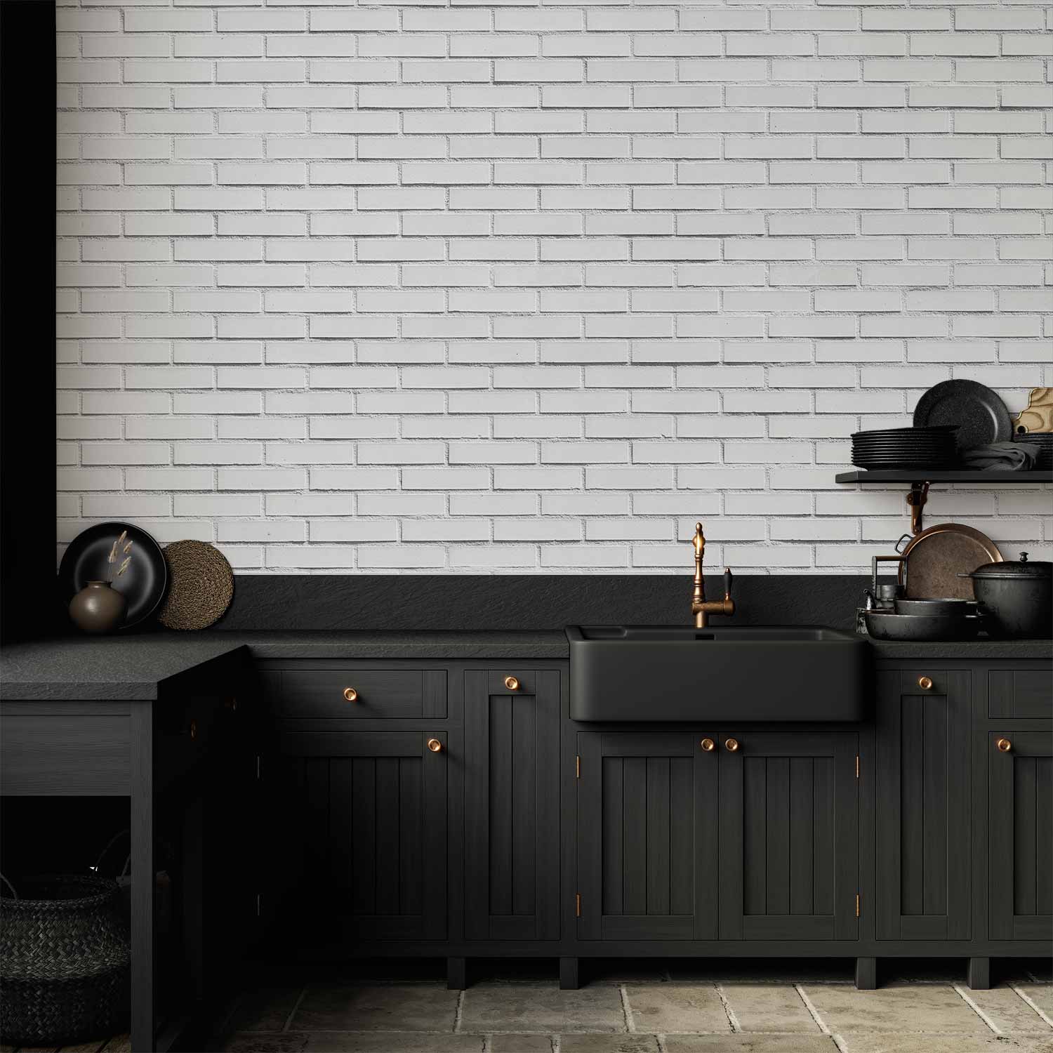 Wall Mural Snow Brick Pattern on White Brick Wall