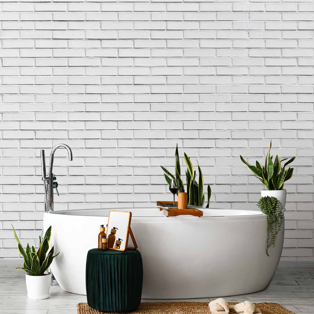 White Snow Brick Wall Wall Mural