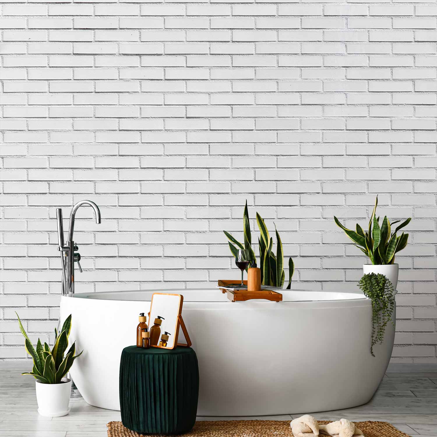 White Snow Brick Wall Wall Mural