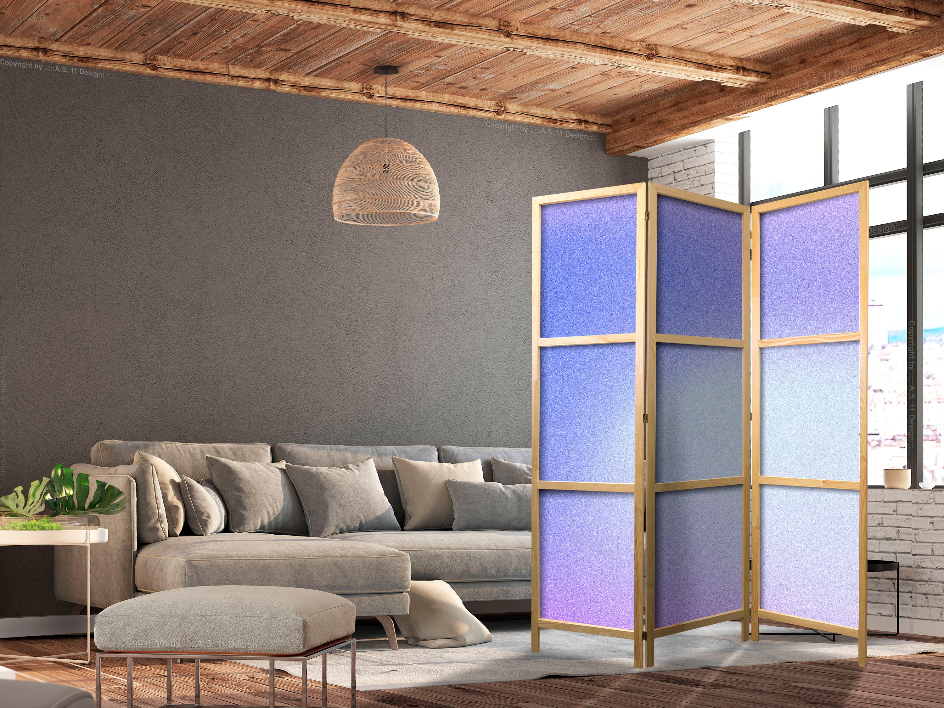 Japanese Room Divider - Violet Gradient 3-Panel
