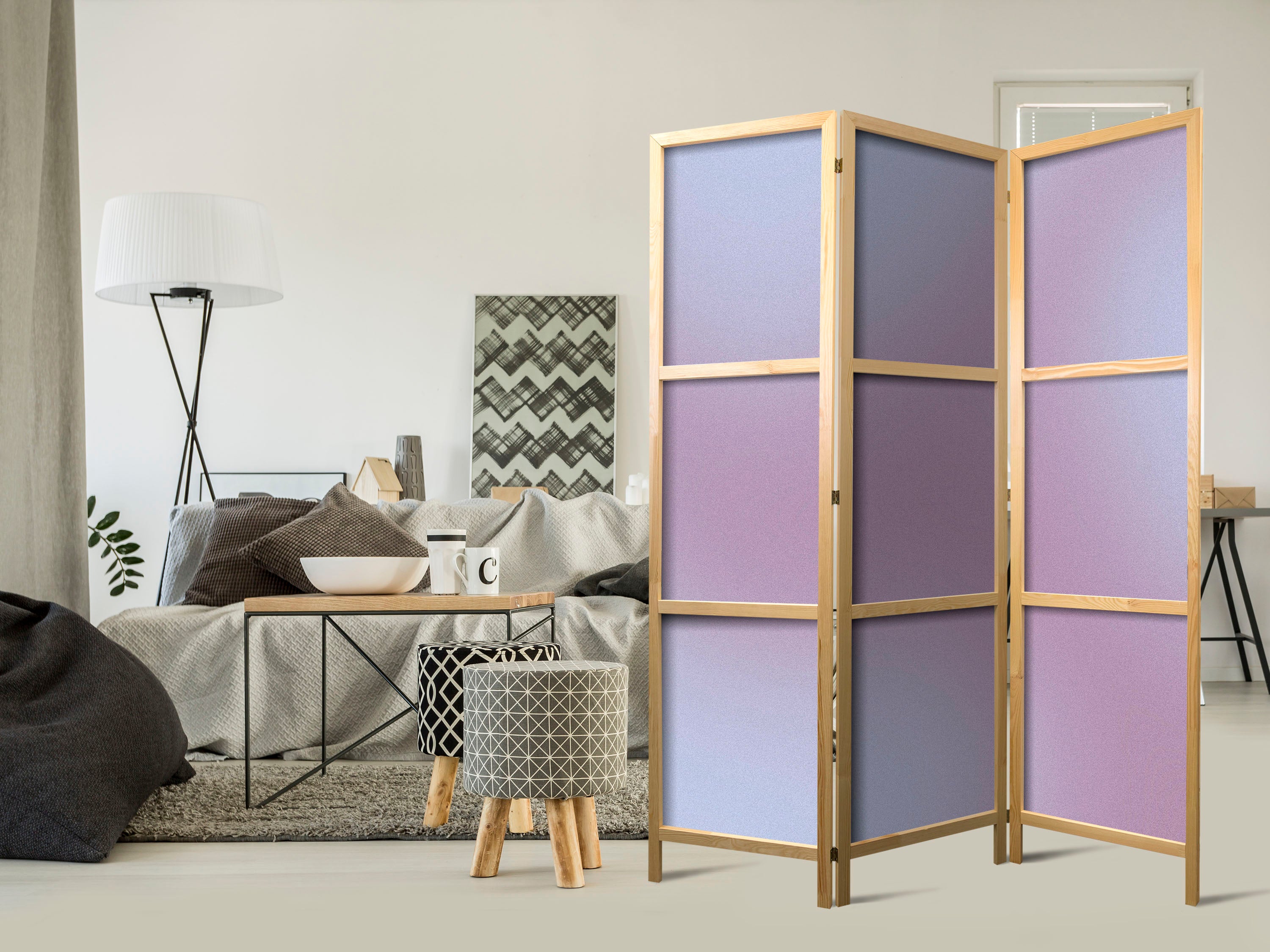 Japanese Room Divider 3-Panel Screen with Complex Gradient in Nostalgic Colors