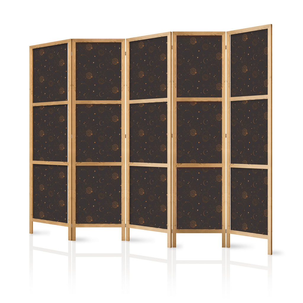Japanese Room Divider Night Sky - 5-Panel Screen with Celestial Motifs