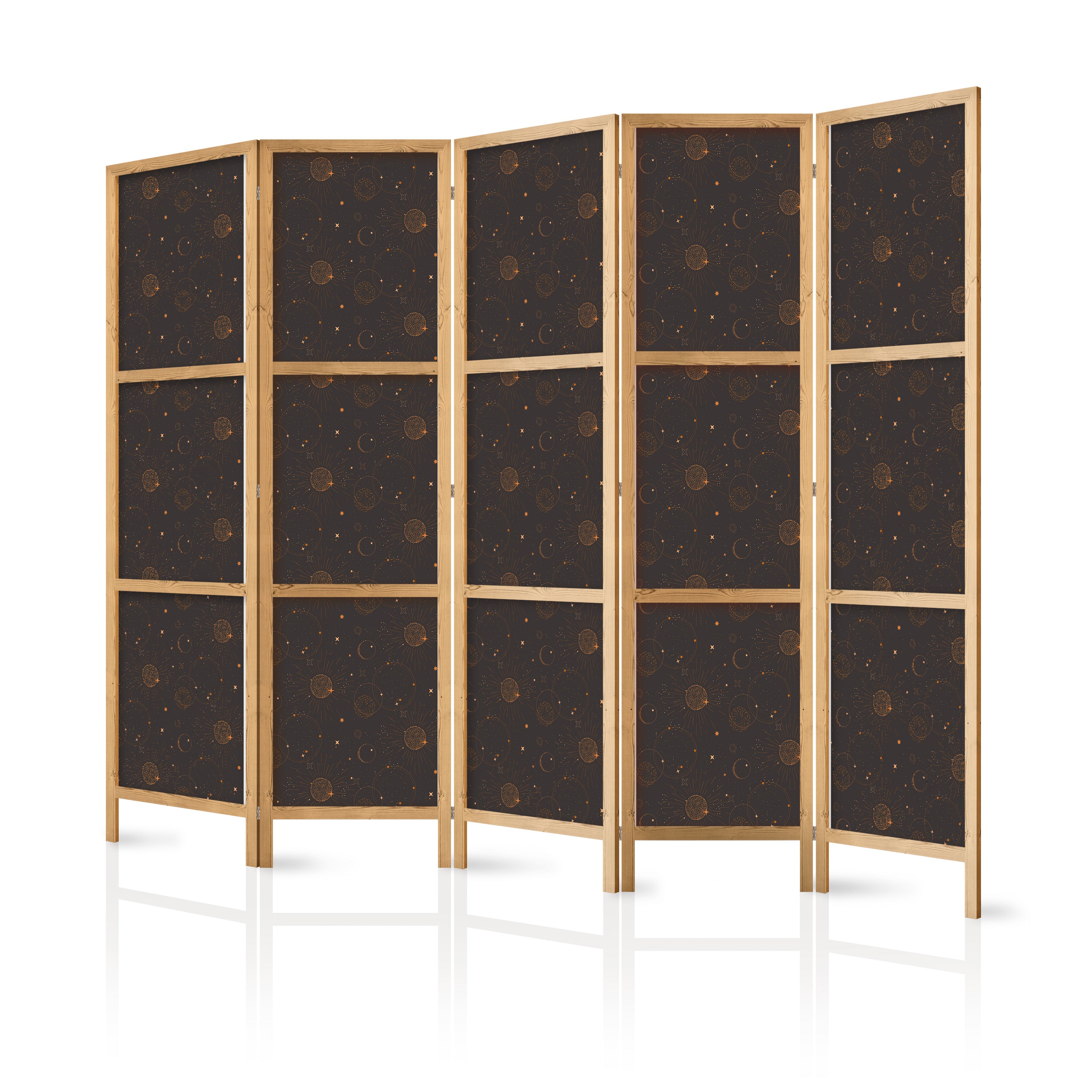 Japanese Room Divider Night Sky - 5-Panel Screen with Celestial Motifs