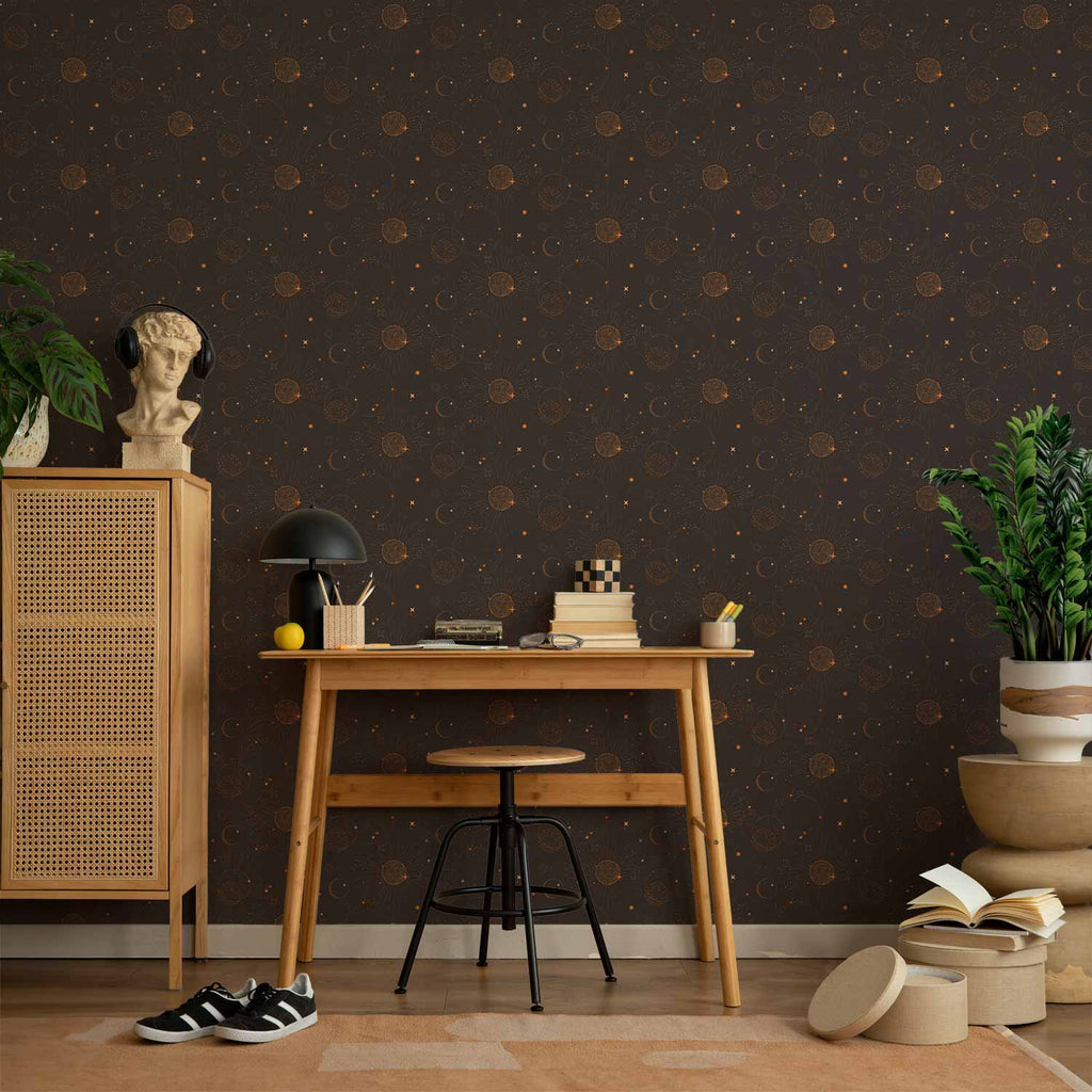 Night Sky Suns and Planets Black Wallpaper