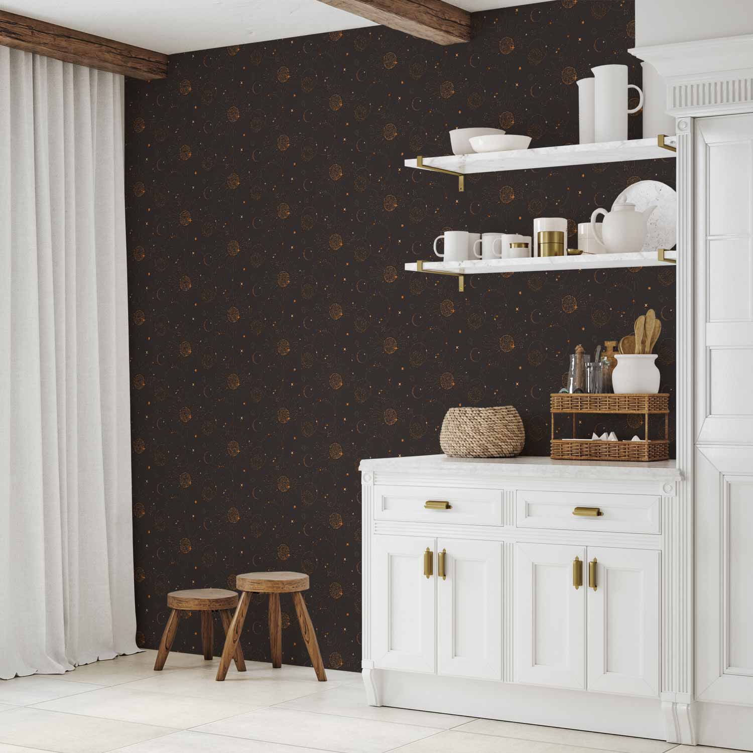 Night Sky Suns and Planets Black Wallpaper