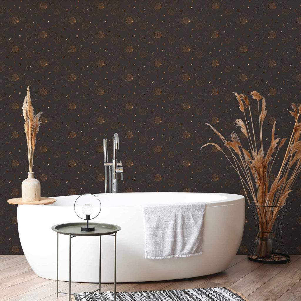 Night Sky Suns and Planets Black Wallpaper