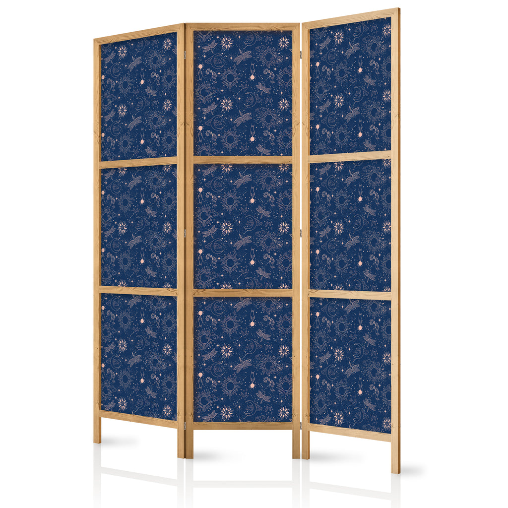 Japanese Room Divider Cosmic Fantasy Pattern with Suns Moons Dragonflies
