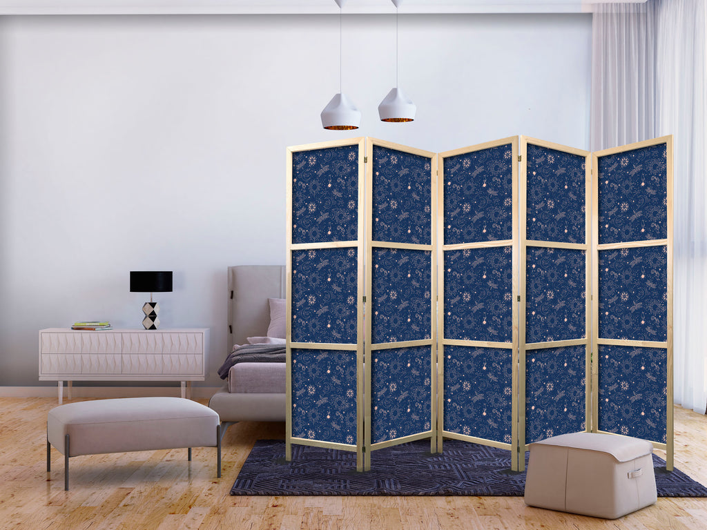Japanese Room Divider - Cosmic Fantasy Pattern with Suns, Moons & Dragonflies