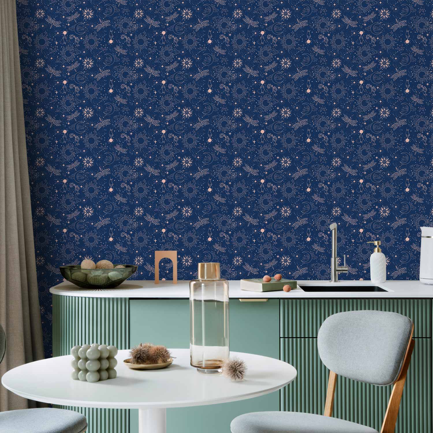 Cosmic Suns Moons Dragonflies Dark Wallpaper