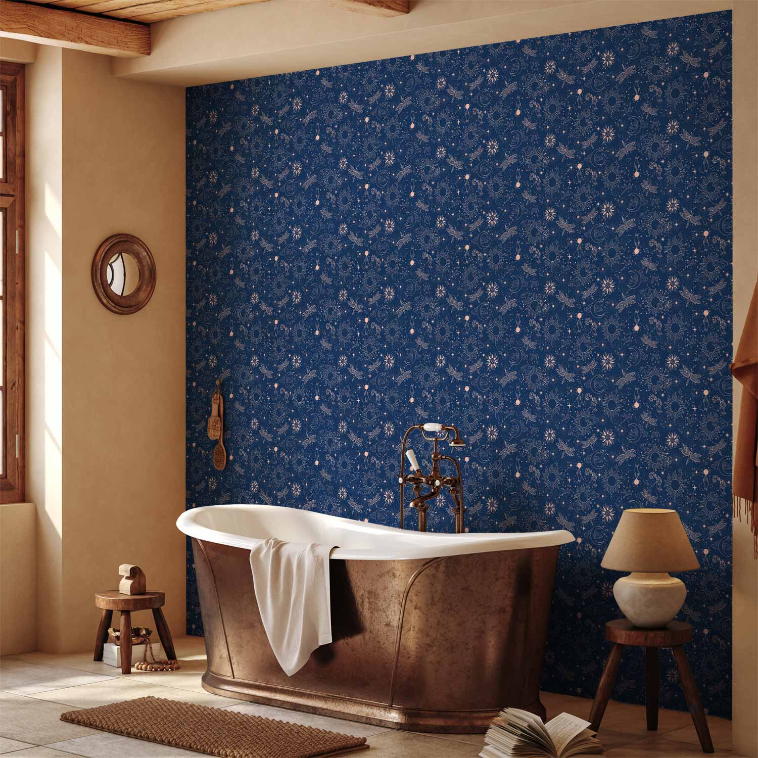 Cosmic Suns Moons Dragonflies Dark Wallpaper