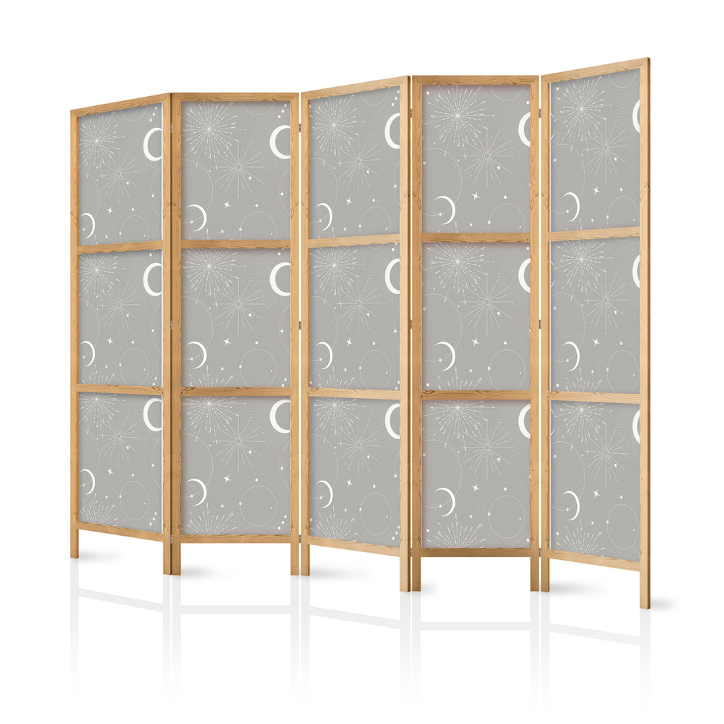 Moon and Star Japanese Room Divider on Gray Background