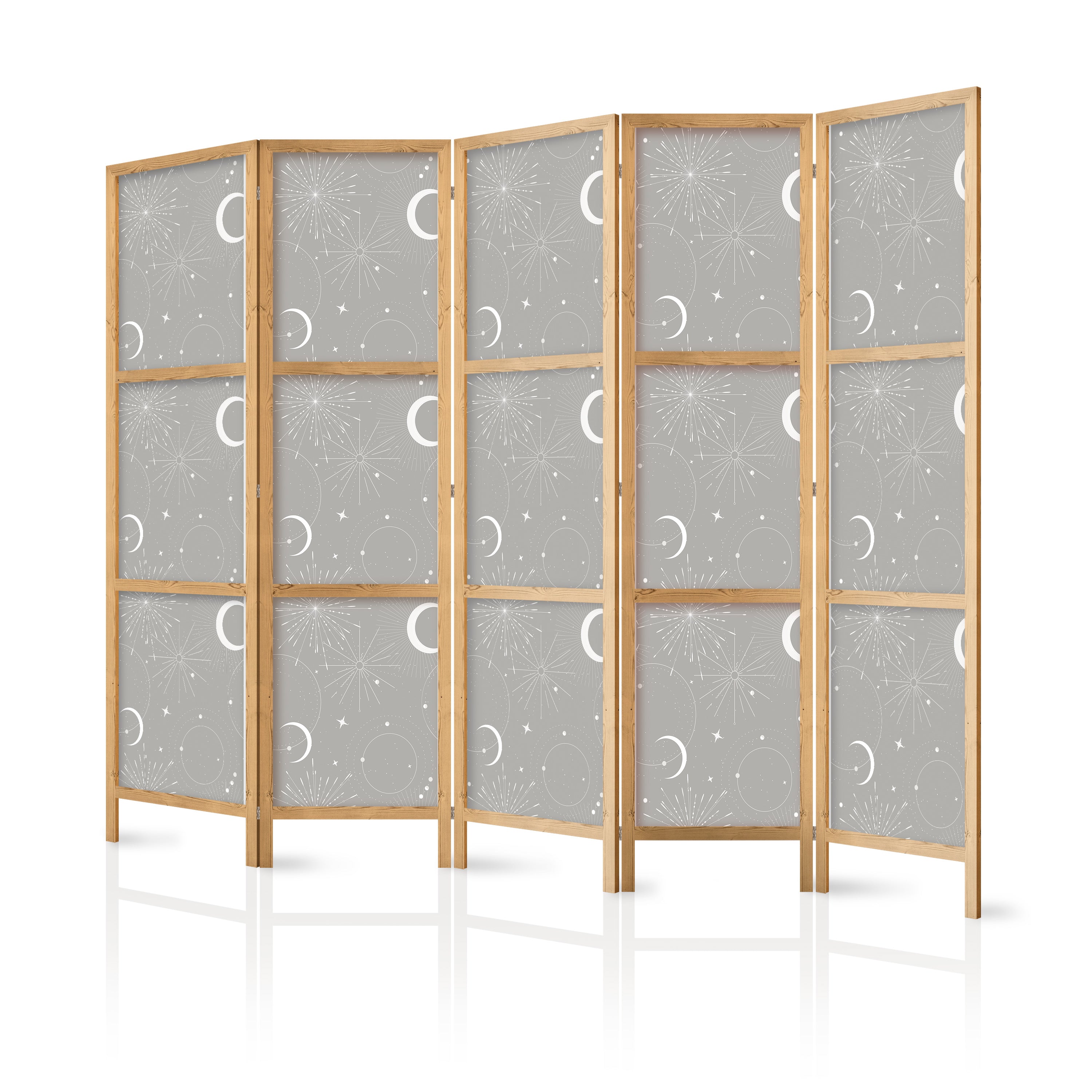 Moon and Star Japanese Room Divider on Gray Background