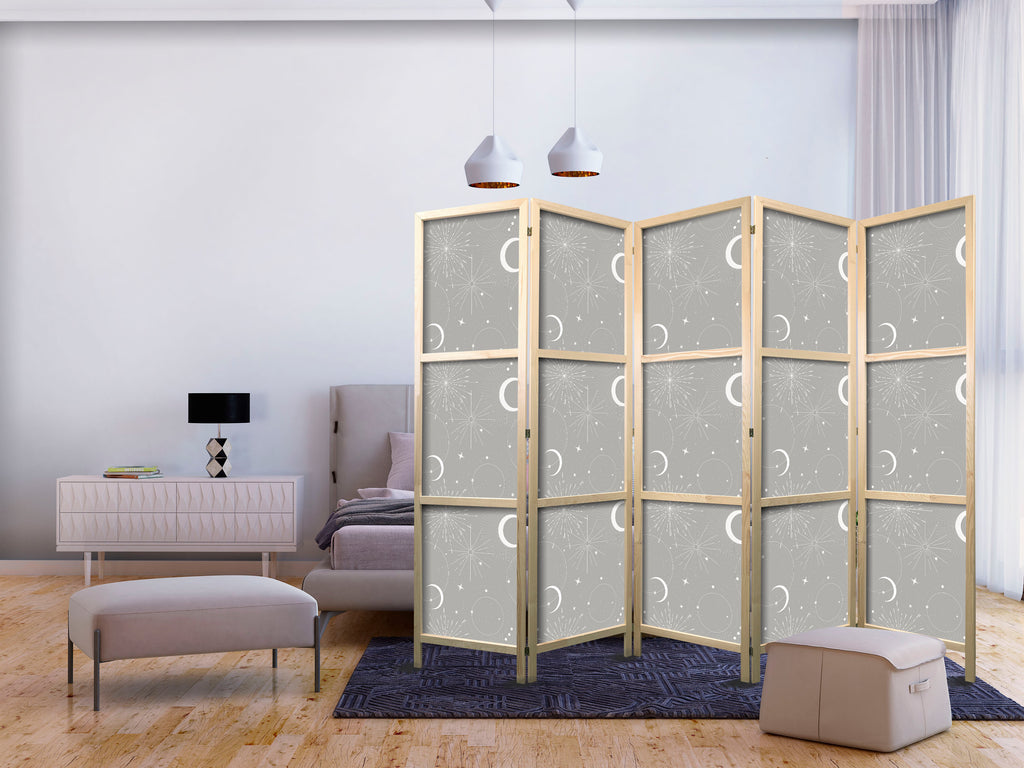 Moon and Star Japanese Room Divider on Gray Background